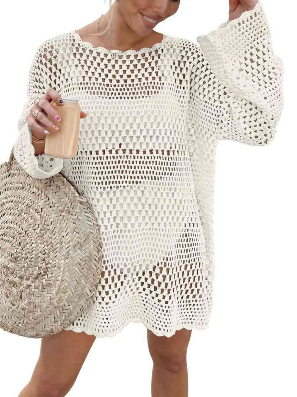 NWT ANRABESS Crochet Knit Swim Cover Up Beach Dress, Small